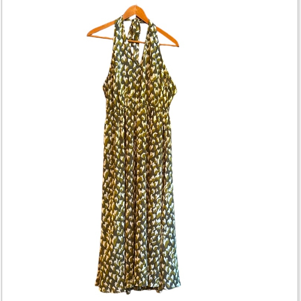 BANANA REPUBLIC halter dress in forest and olive greens, sz S